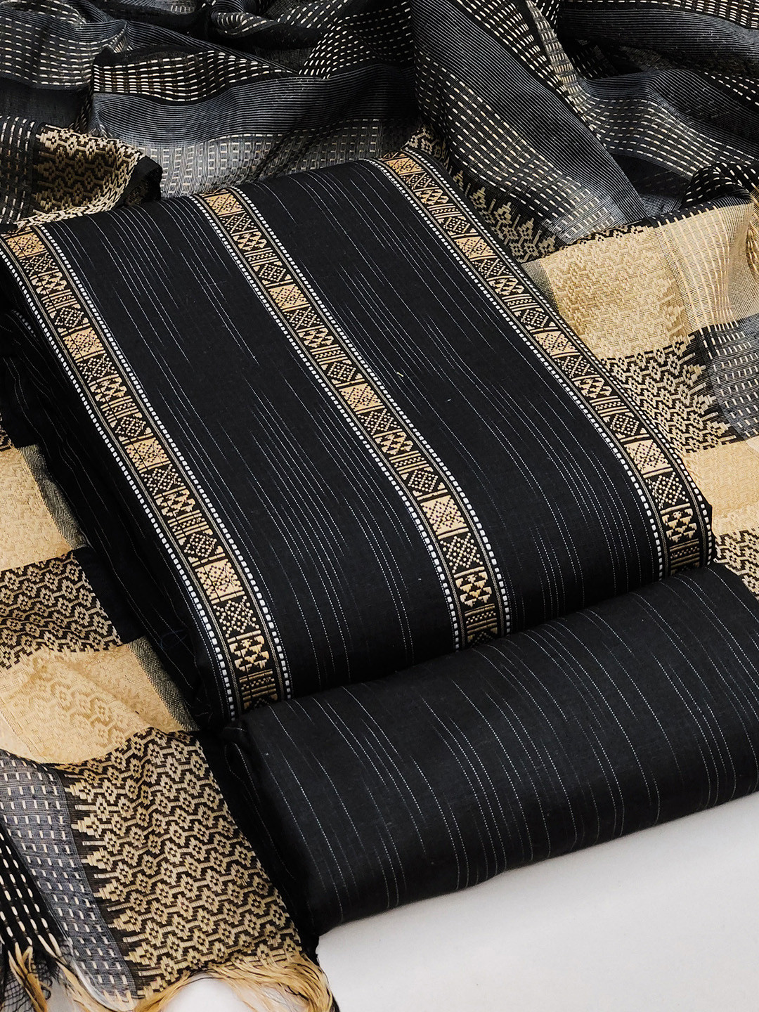 

MANVAA Ethnic Motifs Cotton Jacquard Unstitched Dress Material, Black