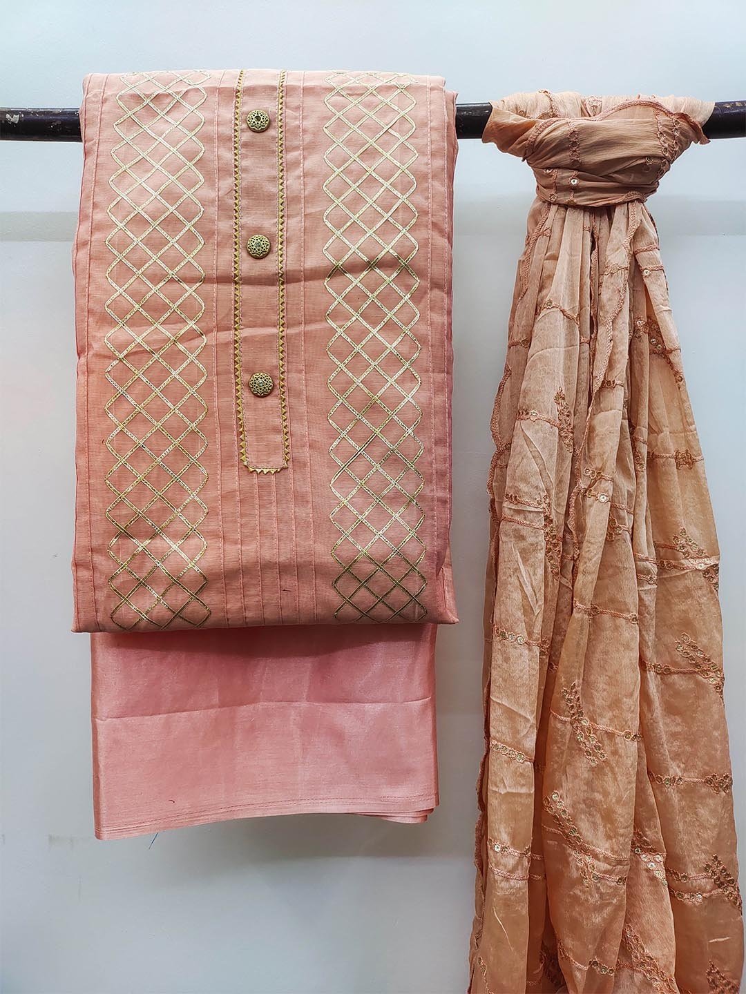

MANVAA Floral Embellished Gotta Patti Unstitched Dress Material, Pink