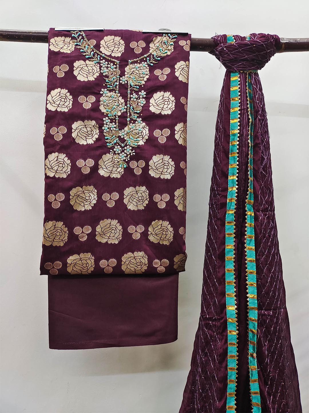 

MANVAA Purple Embellished Unstitched Dress Material