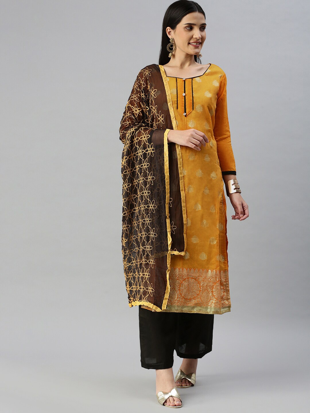

MANVAA Woven Design Unstitched Dress Material, Yellow