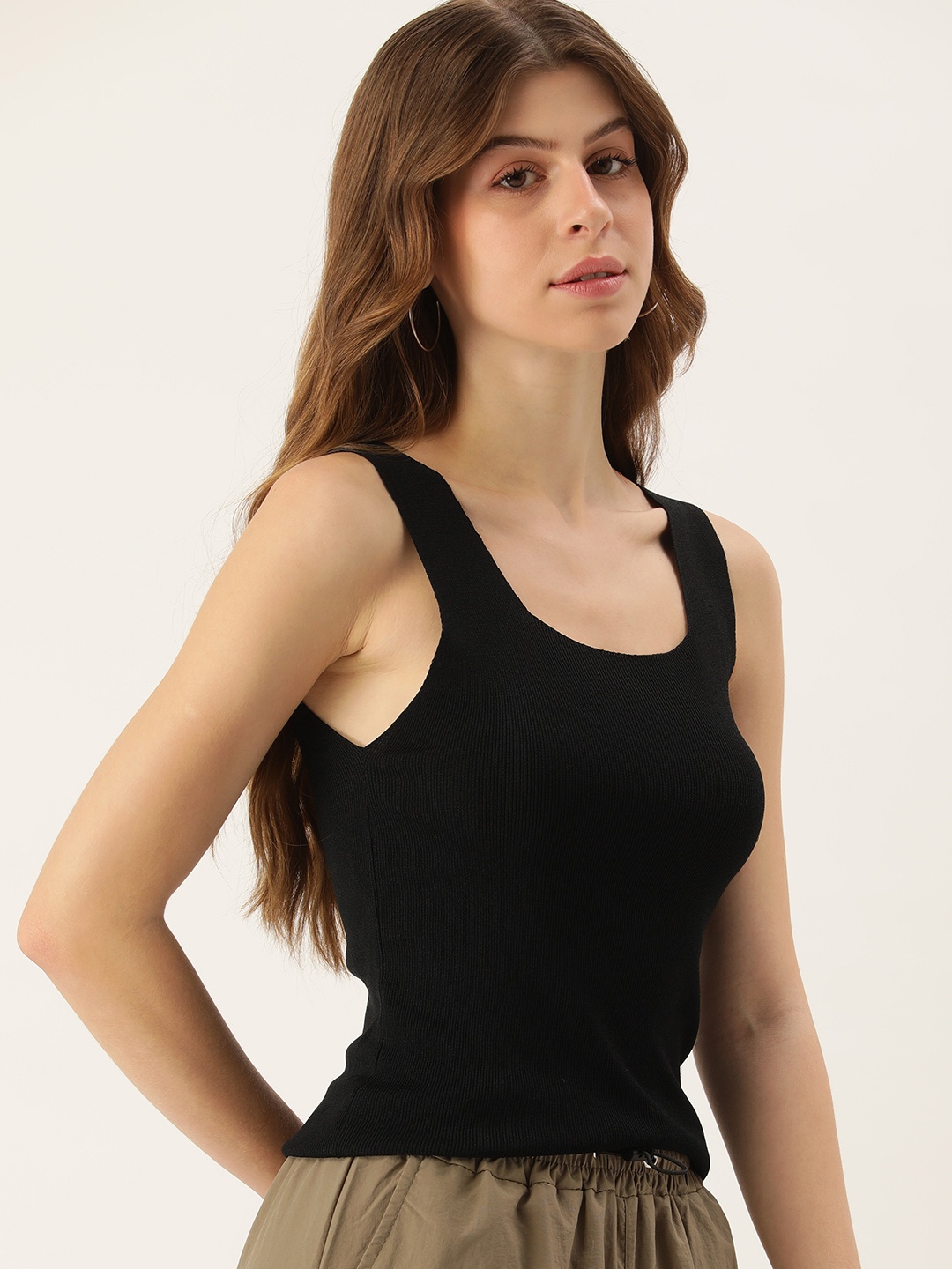 

SHECZZAR Solid Cotton Tank Top, Black