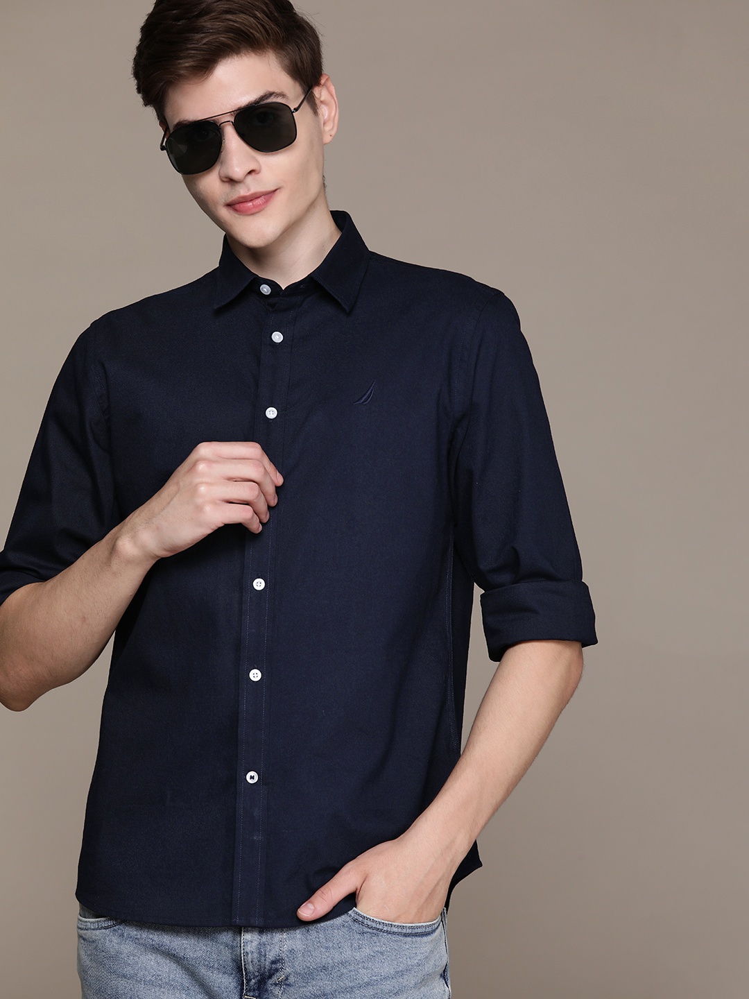 

Nautica Men Opaque Semiformal Shirt, Navy blue