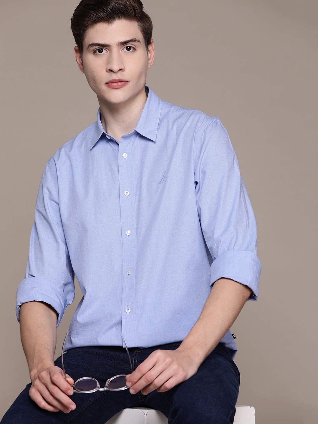 Nautica Classic Fit Pure Cotton Casual Shirt, Blue