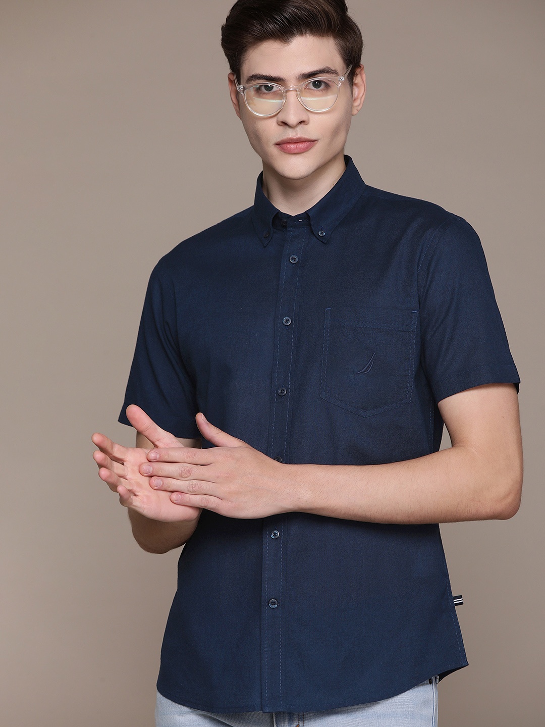 

Nautica Slim Fit Pure Cotton Casual Shirt, Navy blue