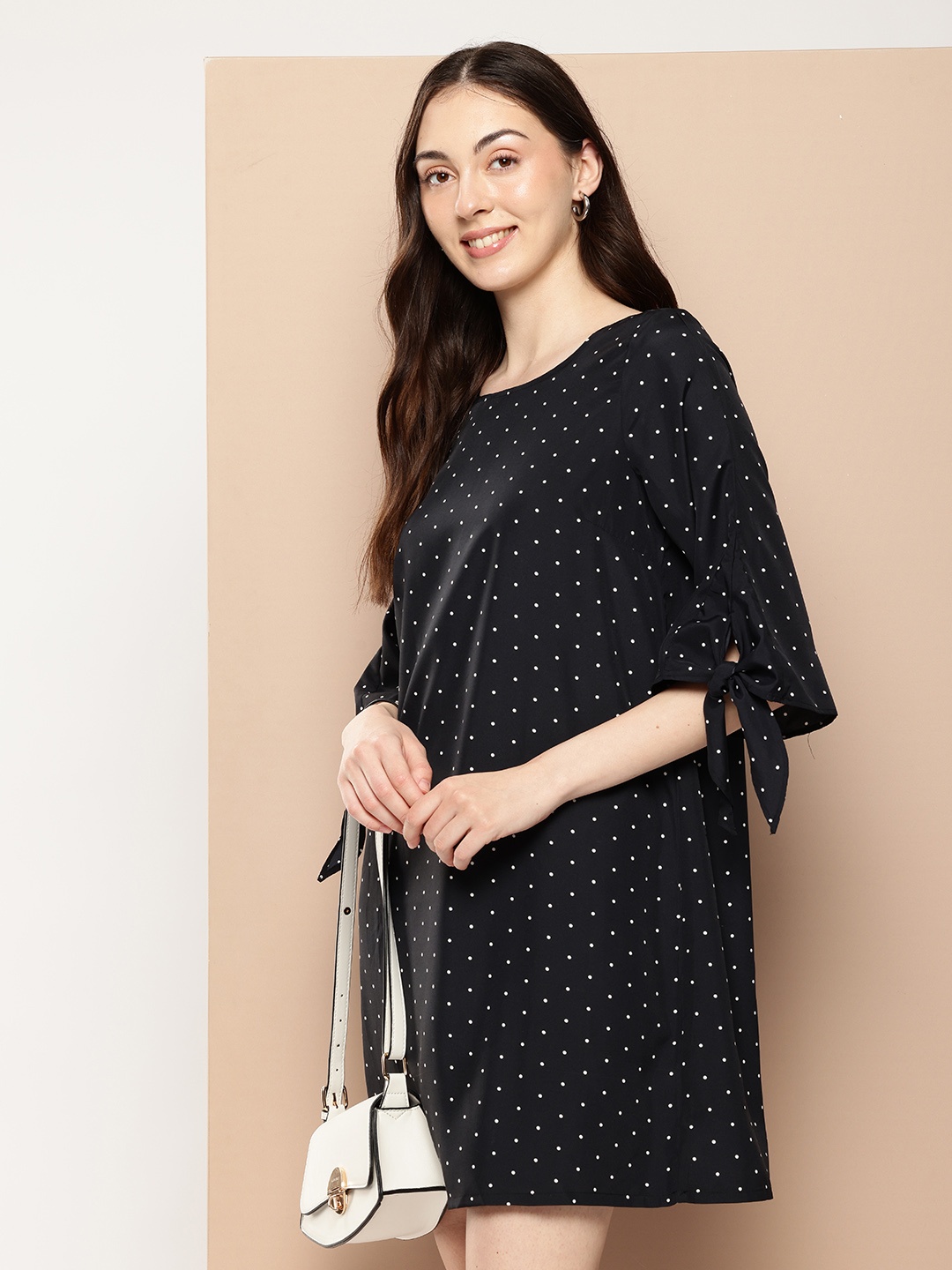 

encore by INVICTUS Polka Dot Print A-Line Dress, Black