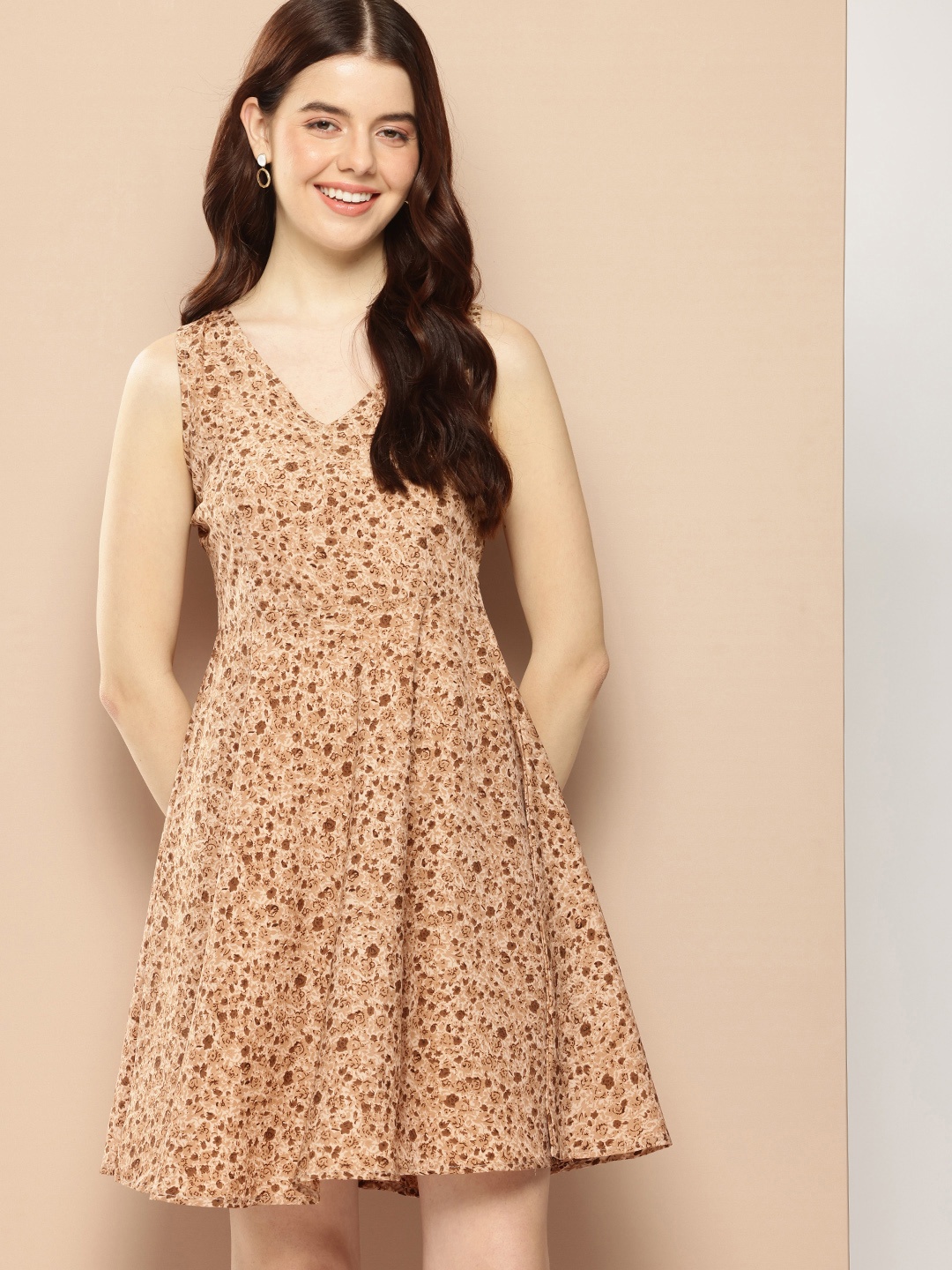 encore by INVICTUS Floral Printed A-Line Dress, Brown
