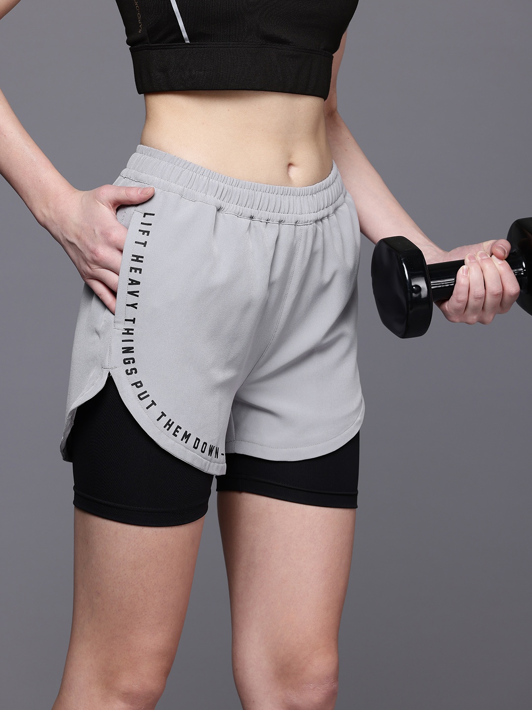 

HRX by Hrithik Roshan Women Rapid-Dry Training Shorts, Grey