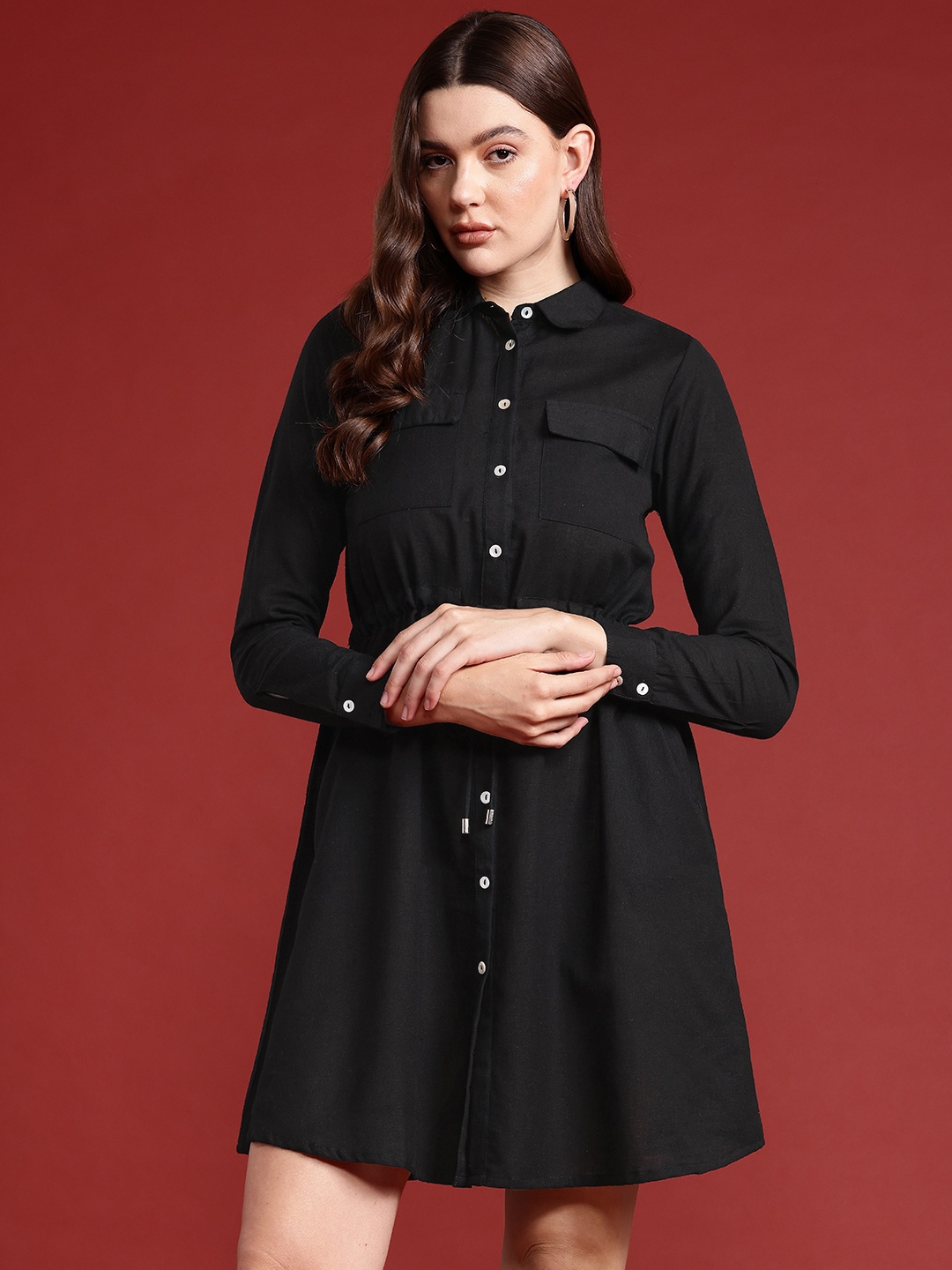 

all about you Cinched Waist Shirt Dress, Black