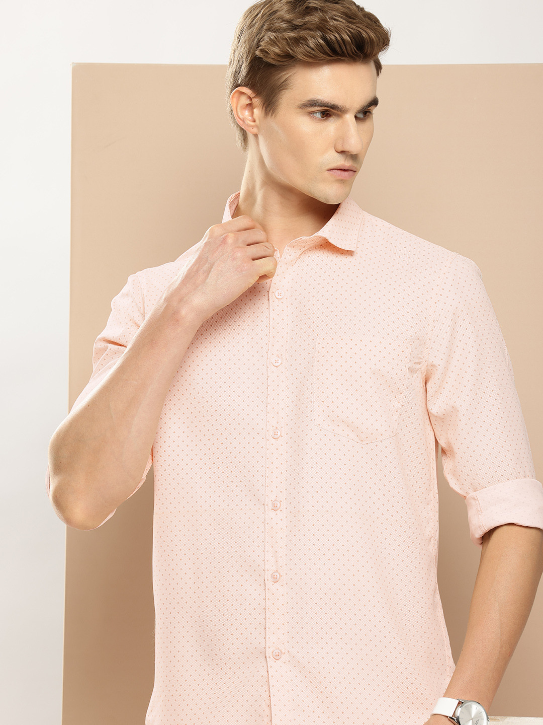 

encore by INVICTUS Geometric Printed Casual Shirt, Peach