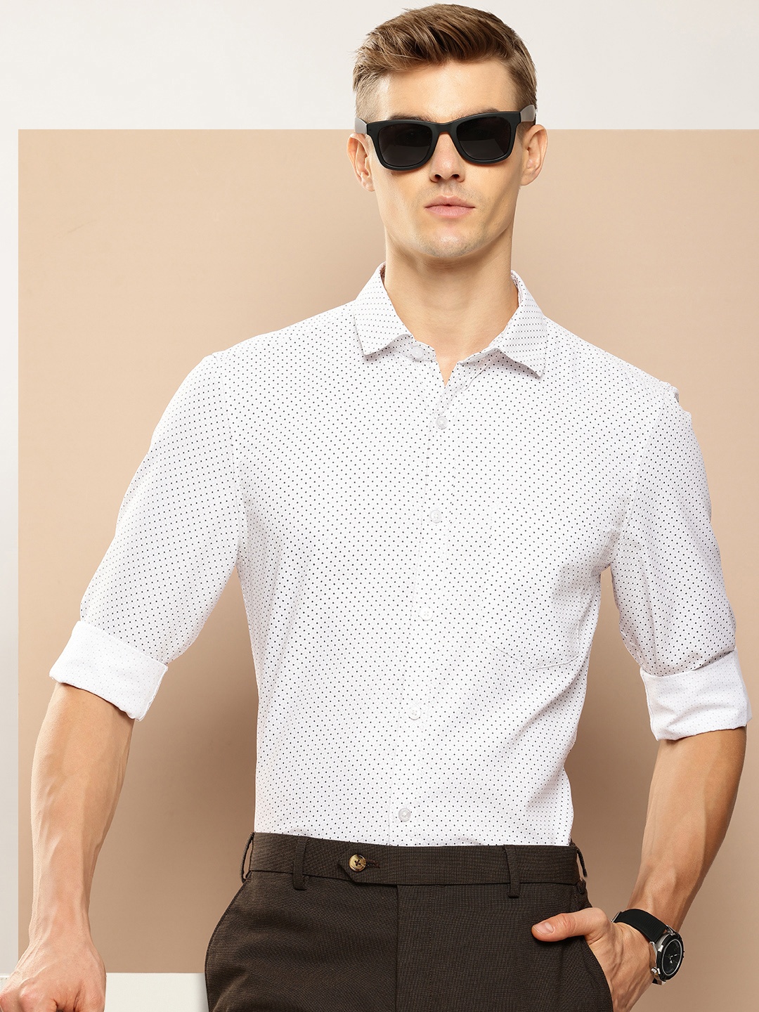 

encore by INVICTUS Geometric Printed Semiformal Shirt, White