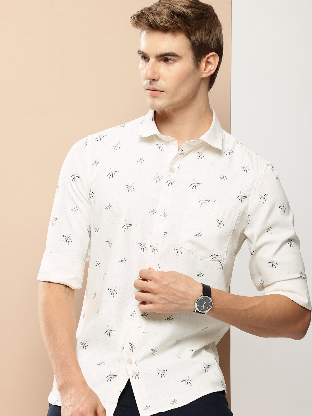 

encore by INVICTUS Tropical Printed Casual Shirt, White