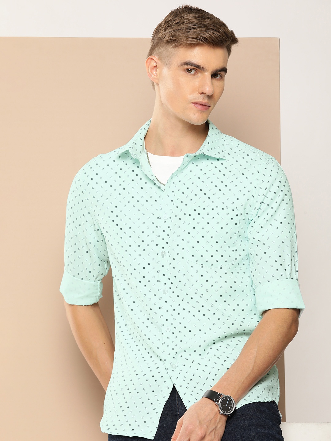 

encore by INVICTUS Floral Printed Casual Shirt, Green