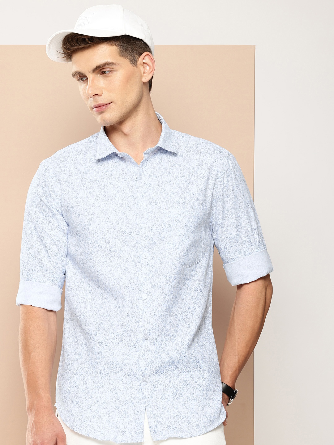 

encore by INVICTUS Opaque Geometric Printed Casual Shirt, Blue