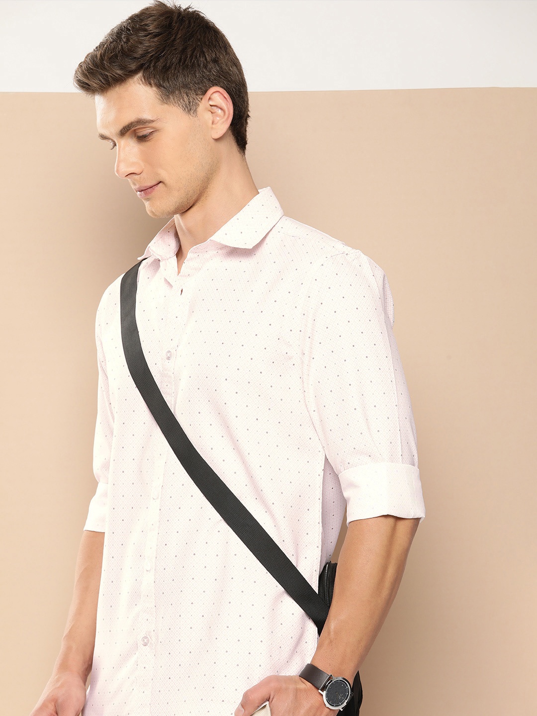 

encore by INVICTUS Geometric Printed Casual Shirt, Peach
