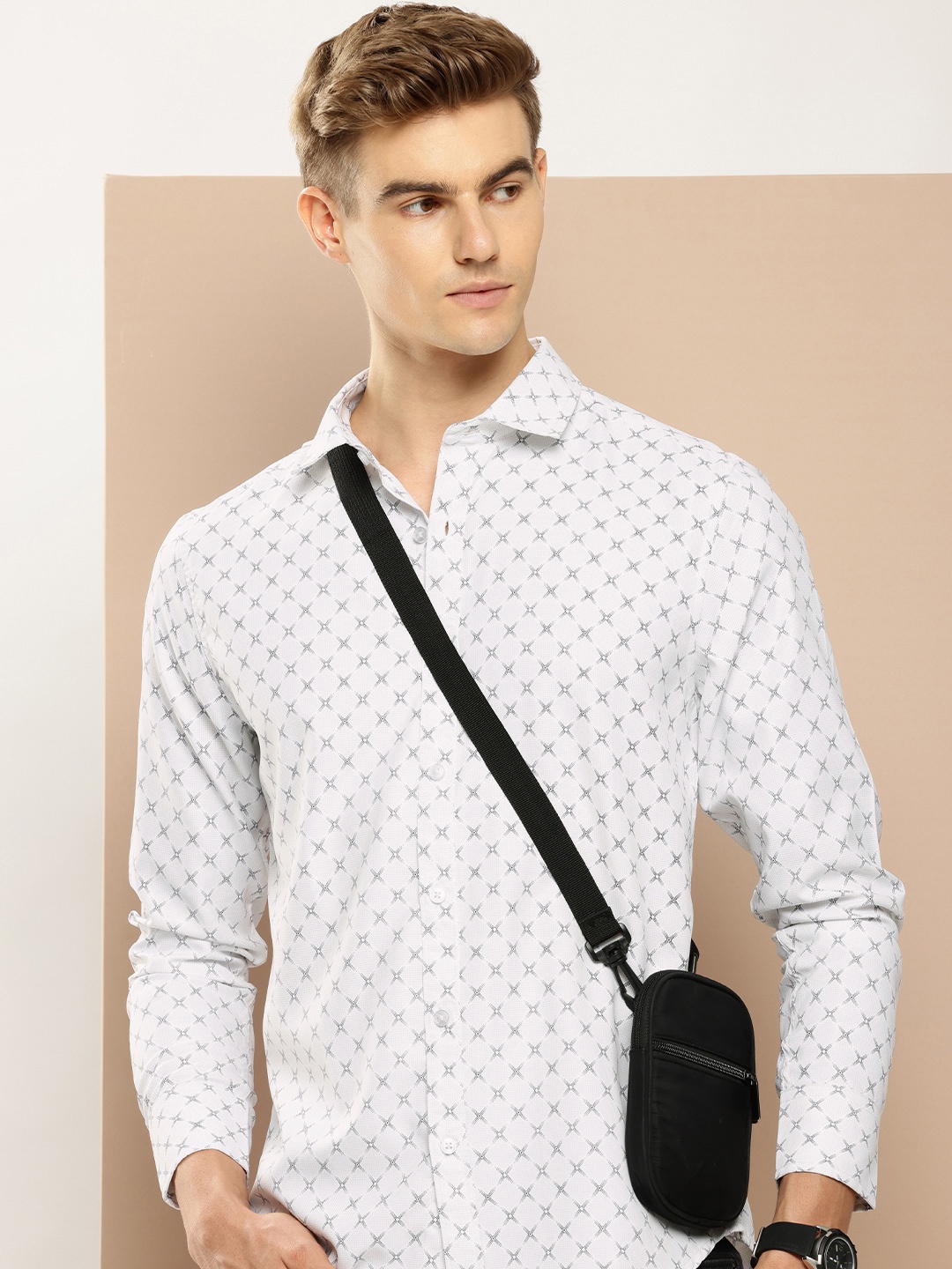 

encore by INVICTUS Geometric Printed Casual Shirt, White