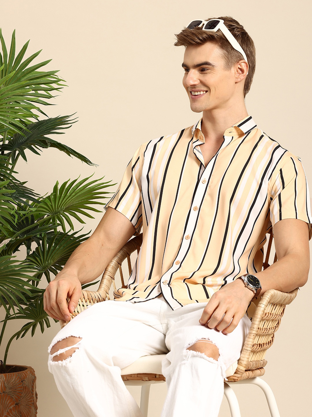

Mast & Harbour Striped Casual Shirt, Yellow