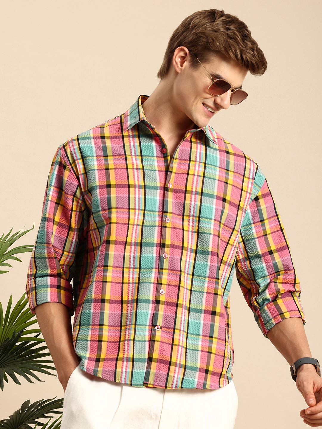 

Mast & Harbour Seersucker Opaque Checked Casual Shirt, Multi