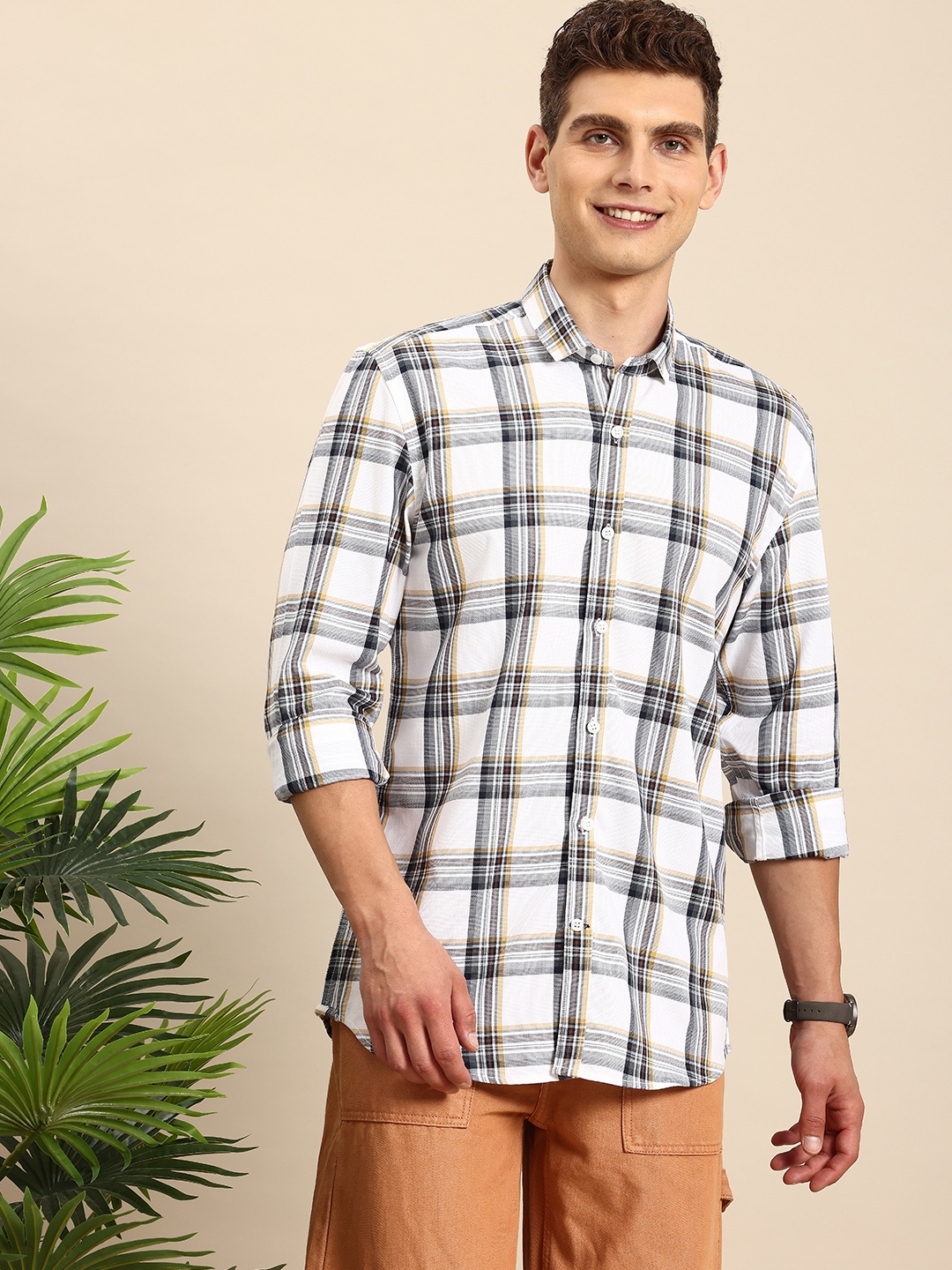 

Mast & Harbour Pure Cotton Tartan Checks Opaque Casual Shirt, White
