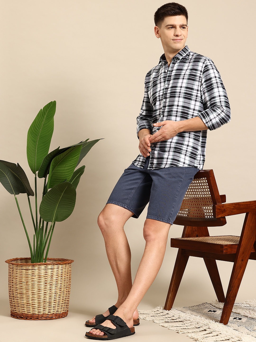 

Mast & Harbour Tartan Checked Pure Cotton Casual Shirt, White