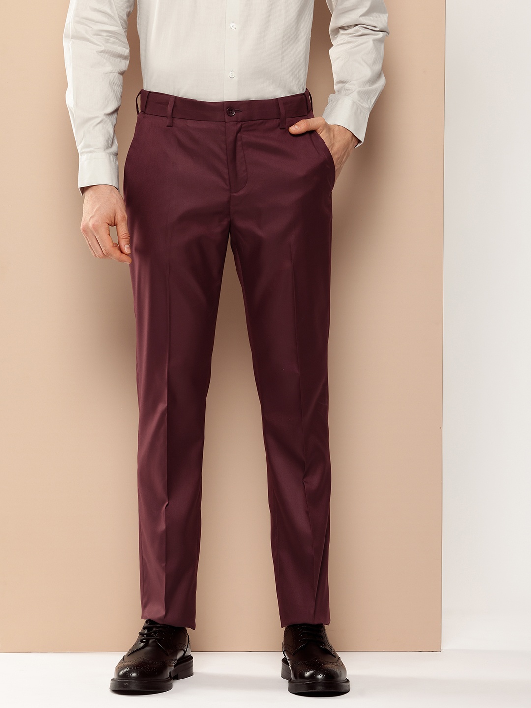 

INVICTUS Men Formal Trousers, Burgundy