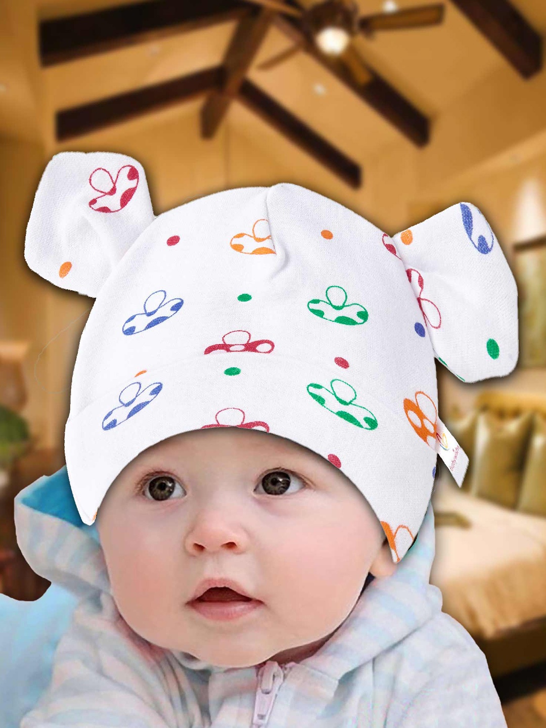 

Babywish Infants Mushroom Printed Pure Cotton Beanie, White