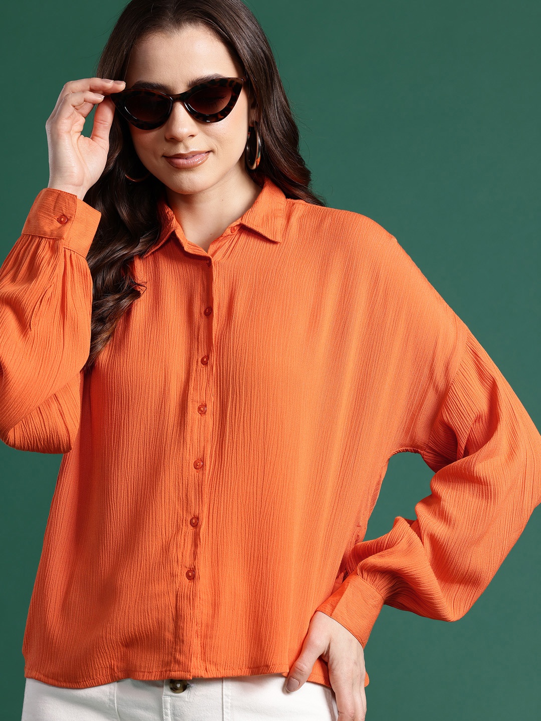 

DressBerry Drop-Shoulder Casual Shirt, Orange