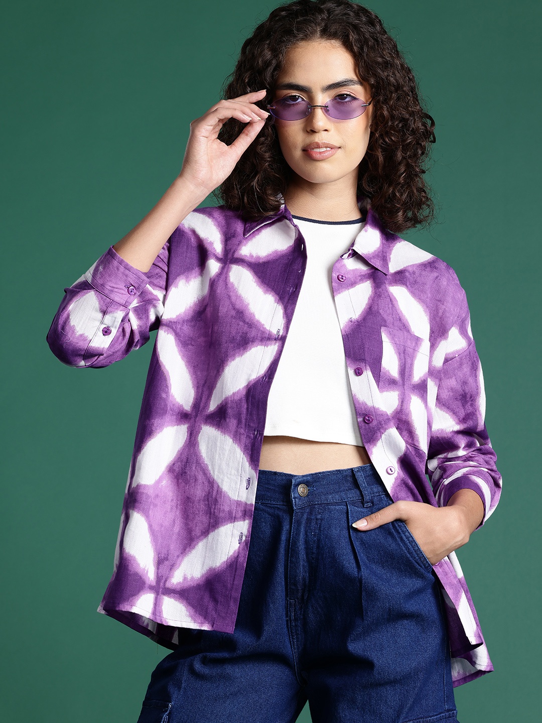 

DressBerry Pure Cotton Printed Casual Shirt, Purple