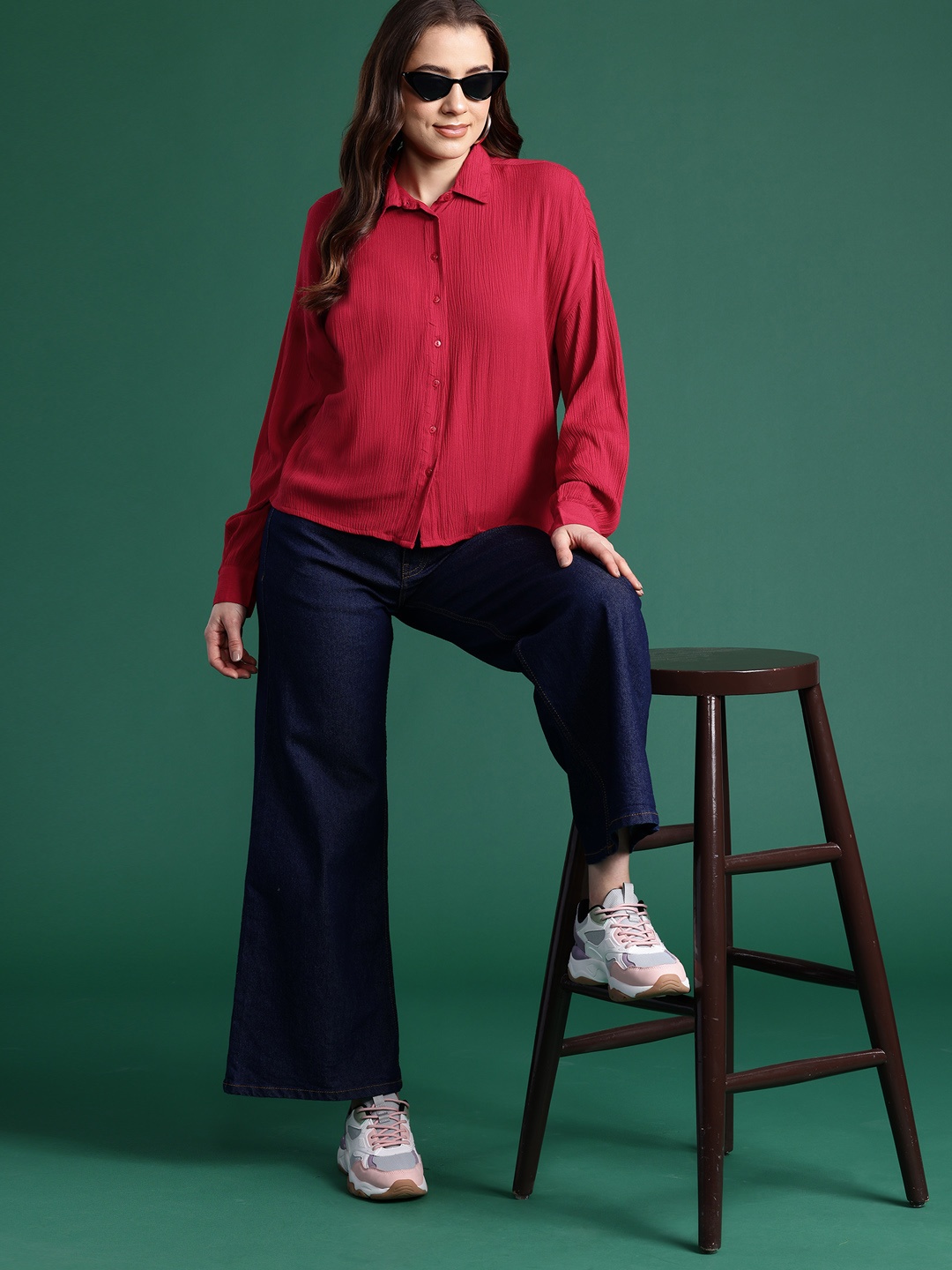 

DressBerry Drop-Shoulder Casual Shirt, Red