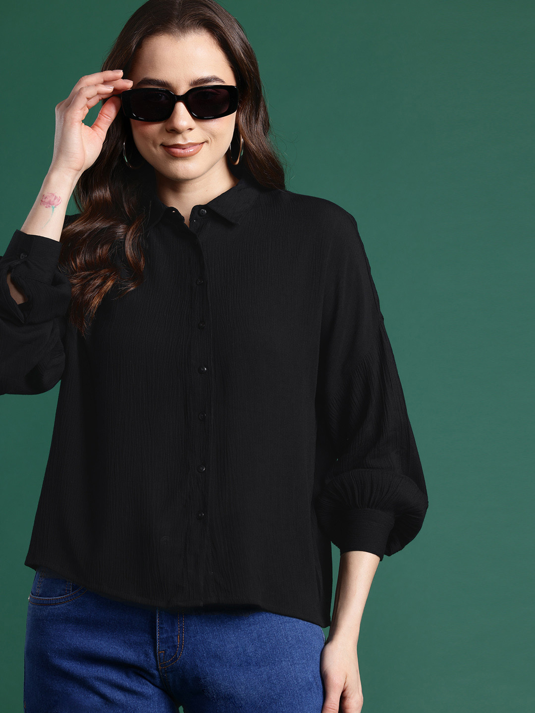 

DressBerry Bizwear Drop-Shoulder Casual Shirt, Black