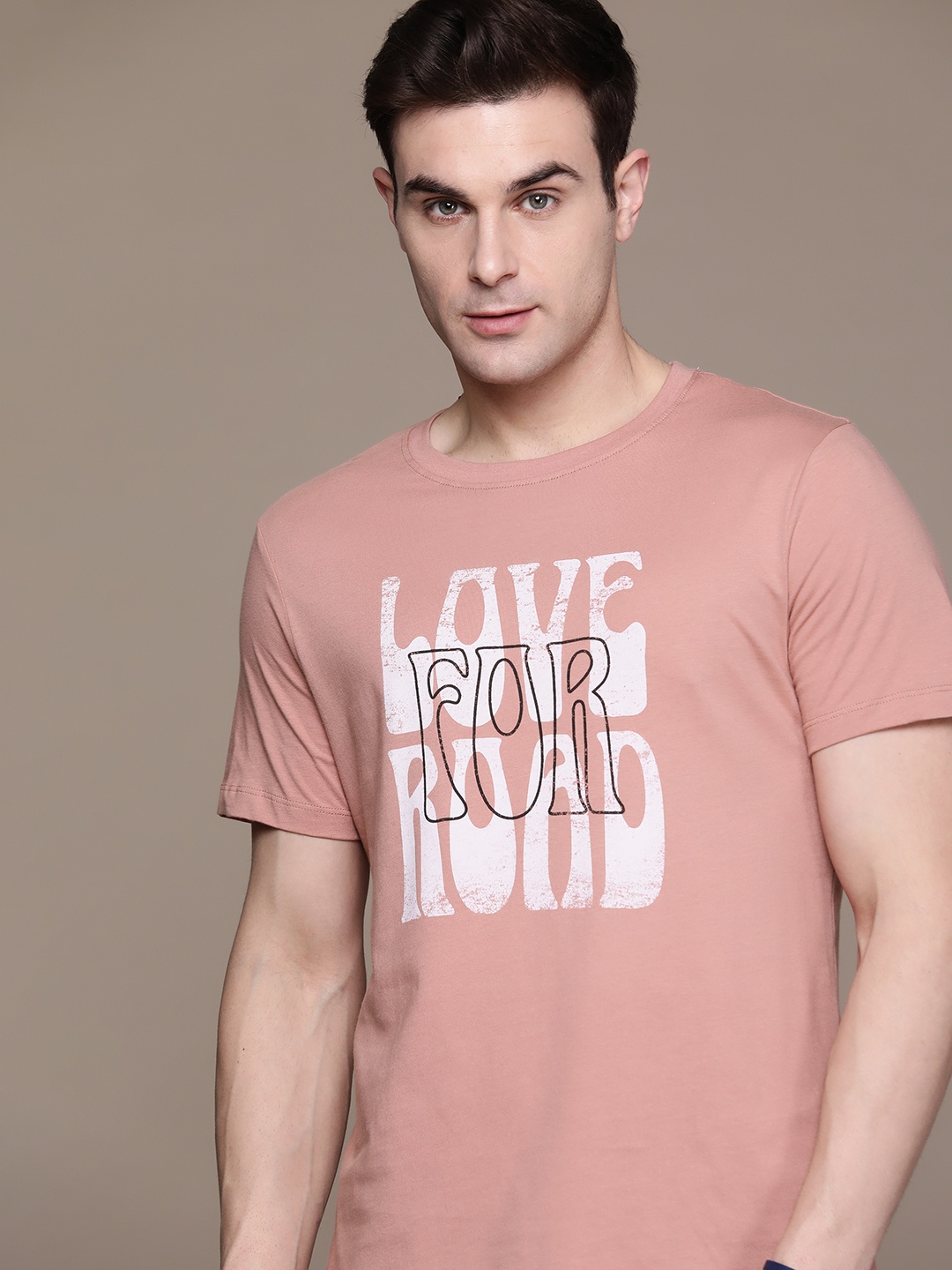 

The Roadster Lifestyle Co. Typography Printed Pure Cotton T-shirt, Pink
