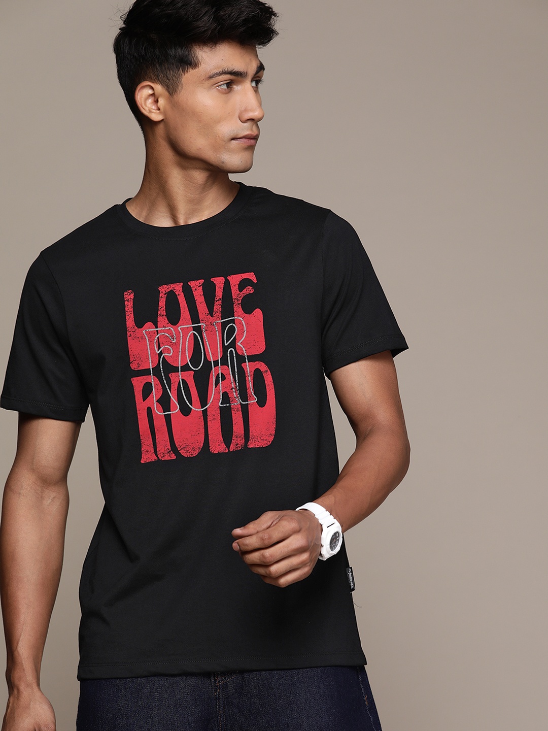 

The Roadster Lifestyle Co. Typography Printed Pure Cotton T-shirt, Black