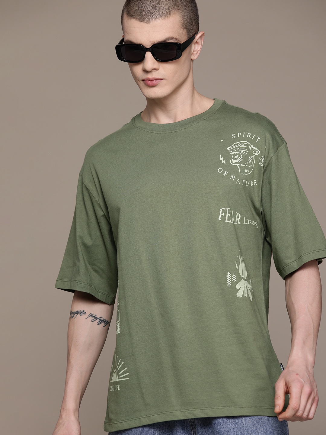 

Roadster Typography Printed Relaxed Fit Cotton T-shirt, Olive