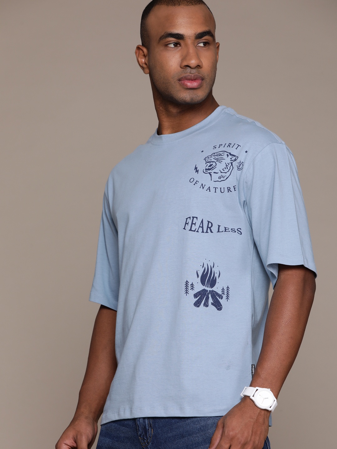 

The Roadster Lifestyle Co. Men Printed Relaxed Fit Pure Cotton T-shirt, Blue