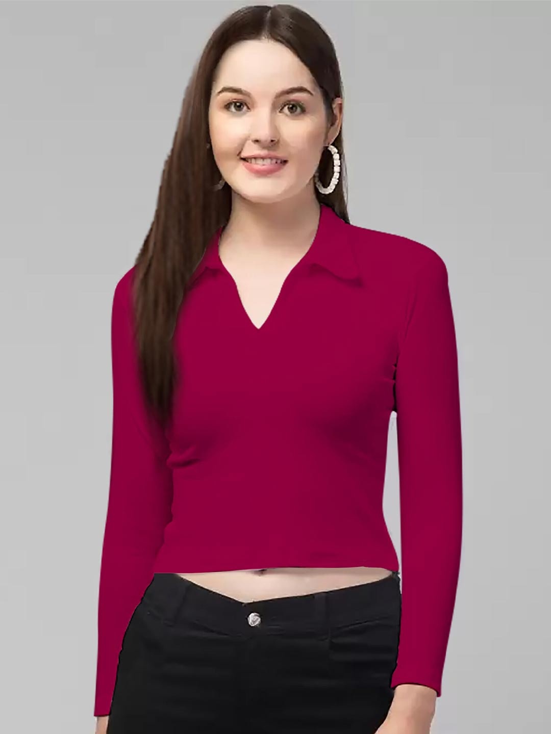

Dream Beauty Fashion Shirt Collar Fitted Crop Top, Pink
