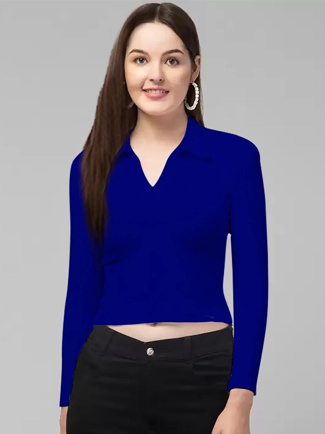 

Dream Beauty Fashion Shirt Collar Fitted Top, Blue