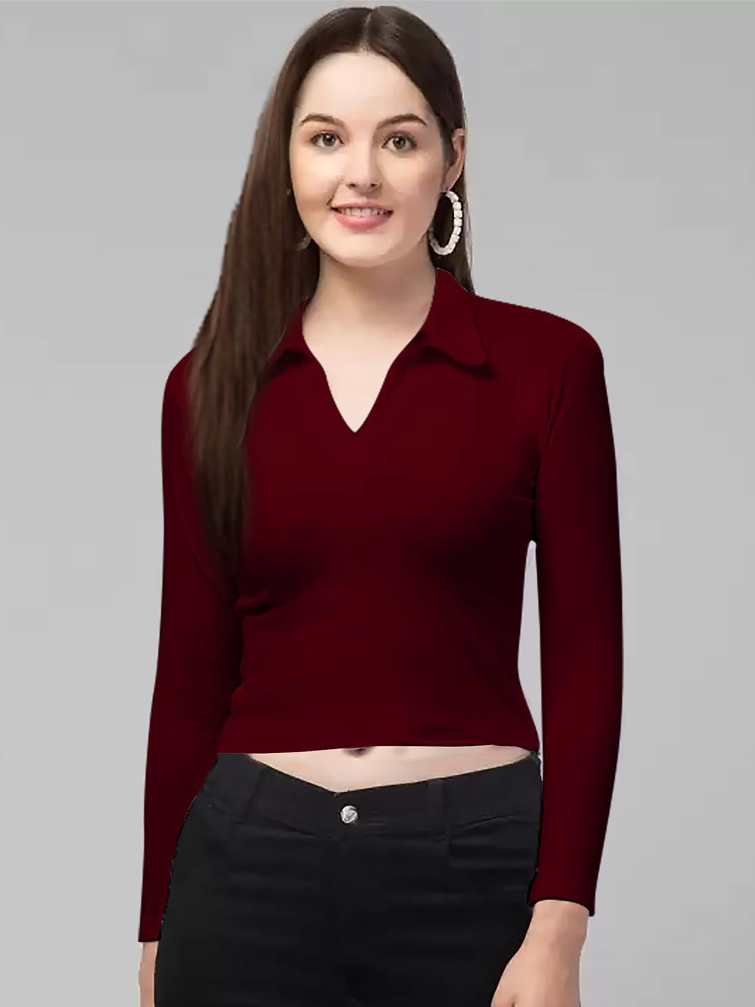 

Dream Beauty Fashion Shirt Collar Fitted Top, Maroon