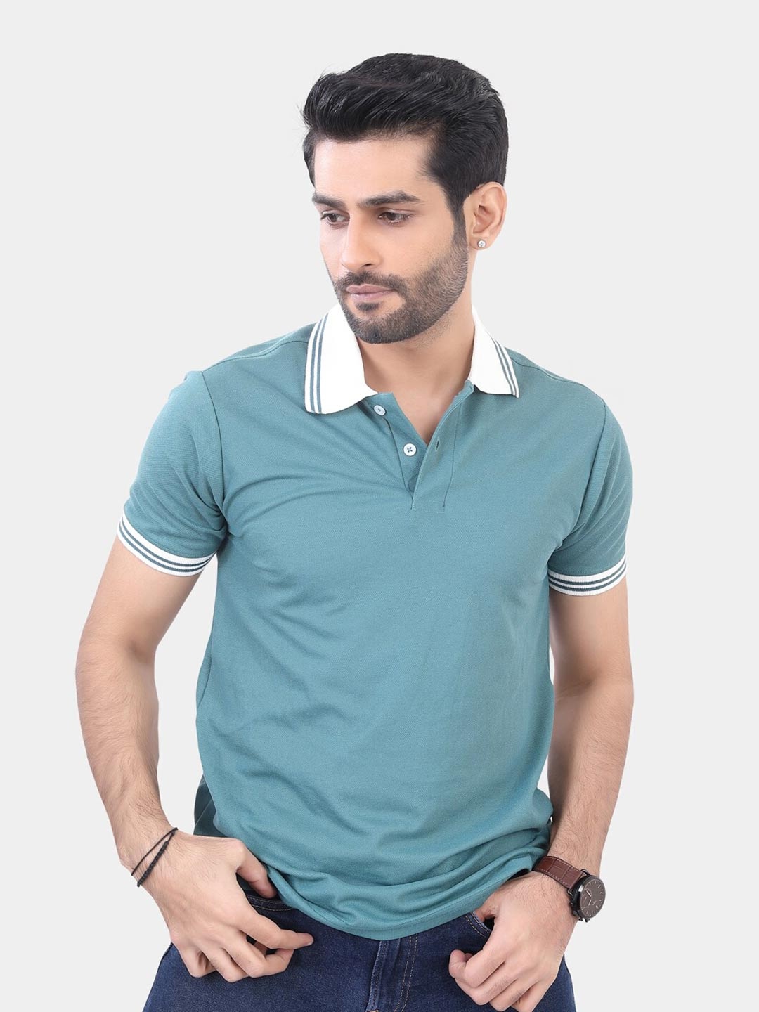 

VASTRADO Polo Collar Cotton T-shirt, Green