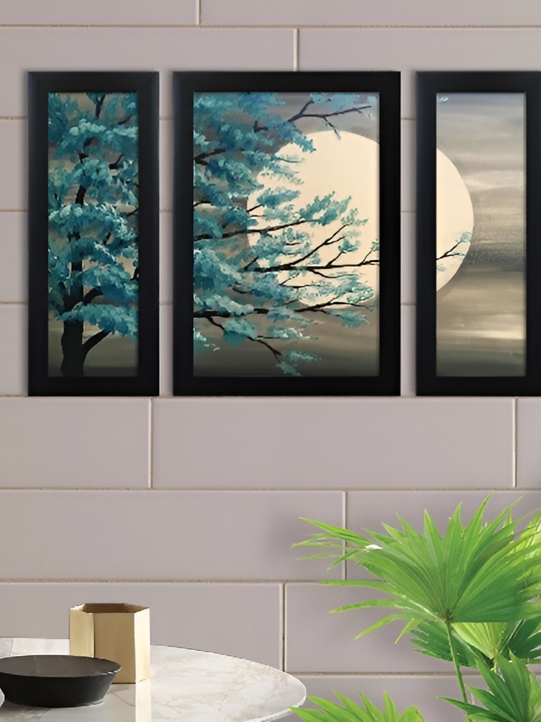 

ECLAT FURNISH Black & Blue 3 Pieces Wooden Painting Wall Art