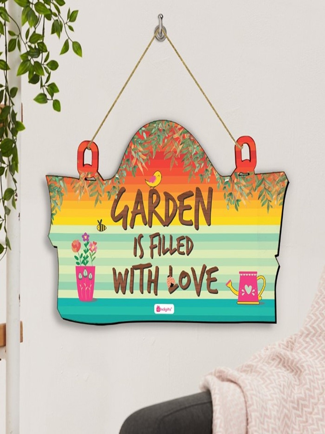 

Indigifts Yellow & Brown Printed Wooden Wall Hanging