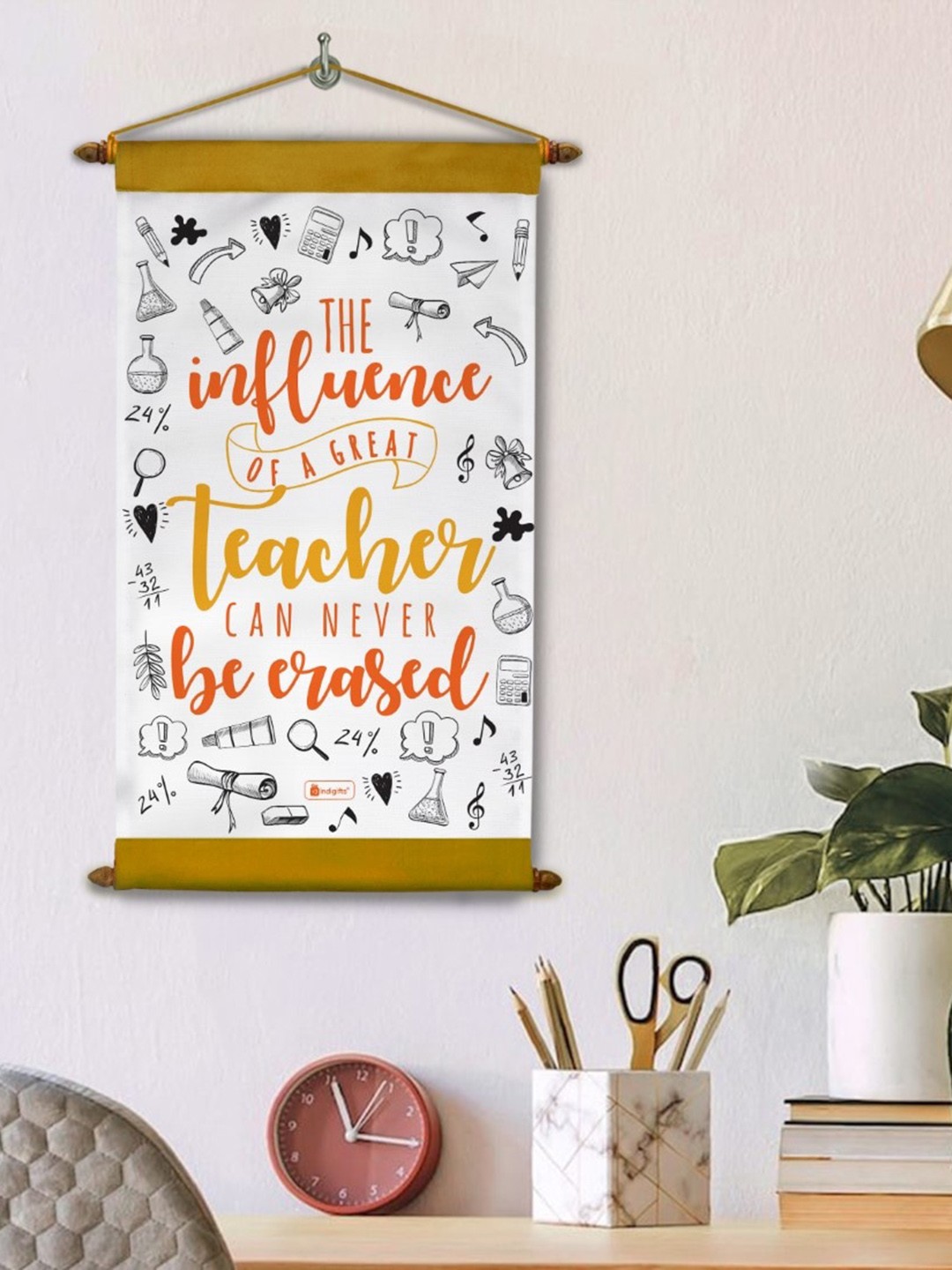 

Indigifts White & Orange Printed Canvas Wall Hanging