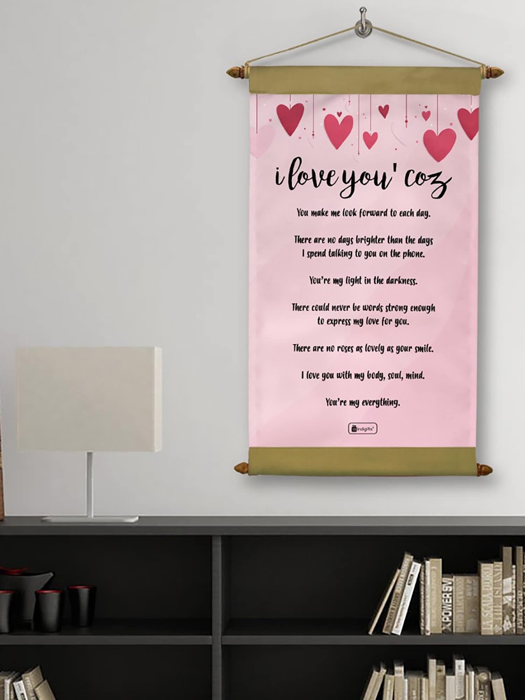 

Indigifts Pink & Black Printed Love Scroll Card Valentine Gift Wall Hanging