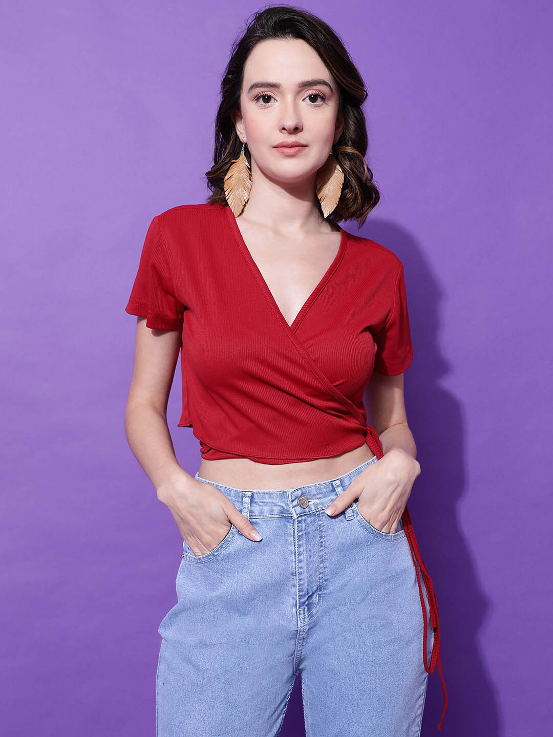 

Stylecast X Kotty V-Neck Fitted Crop Top, Maroon