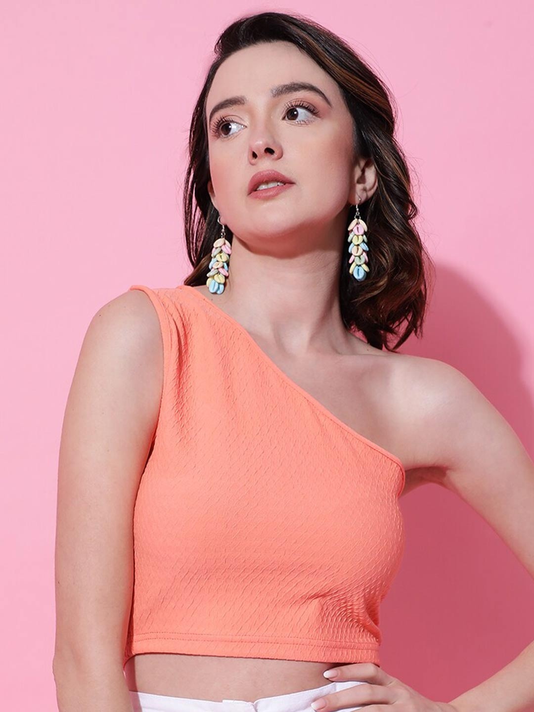 

Stylecast X KOTTY Basics One Shoulder Fitted Crop Top, Orange