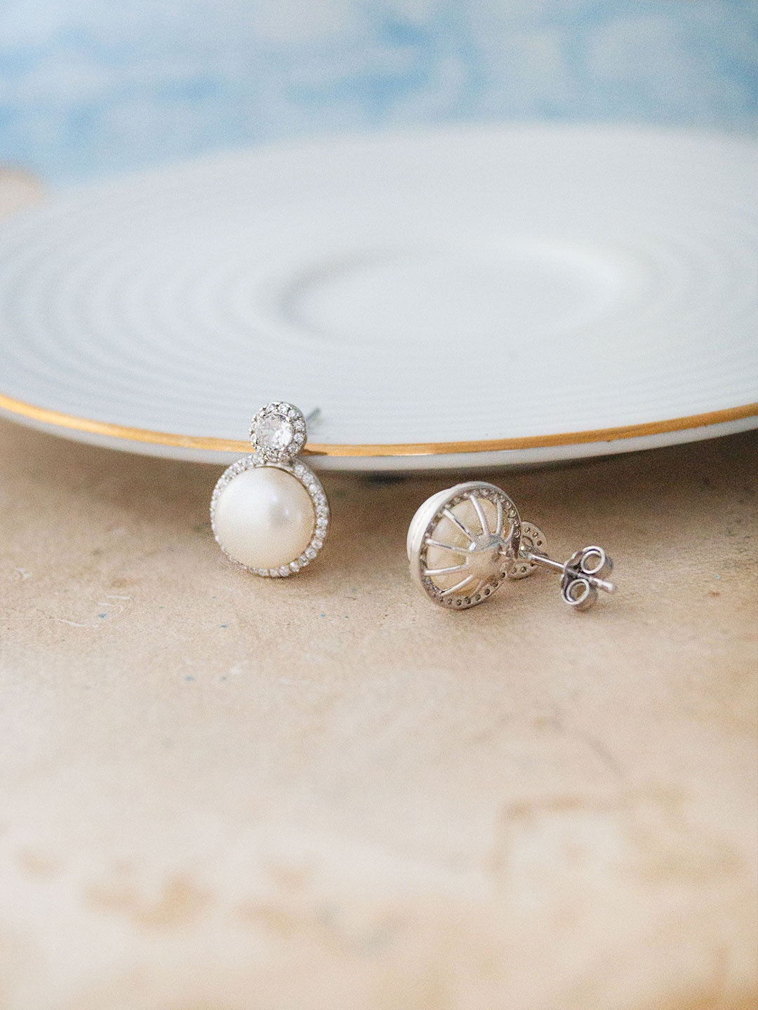 

MANNASH Rhodium-Plated Stud Earrings, Silver