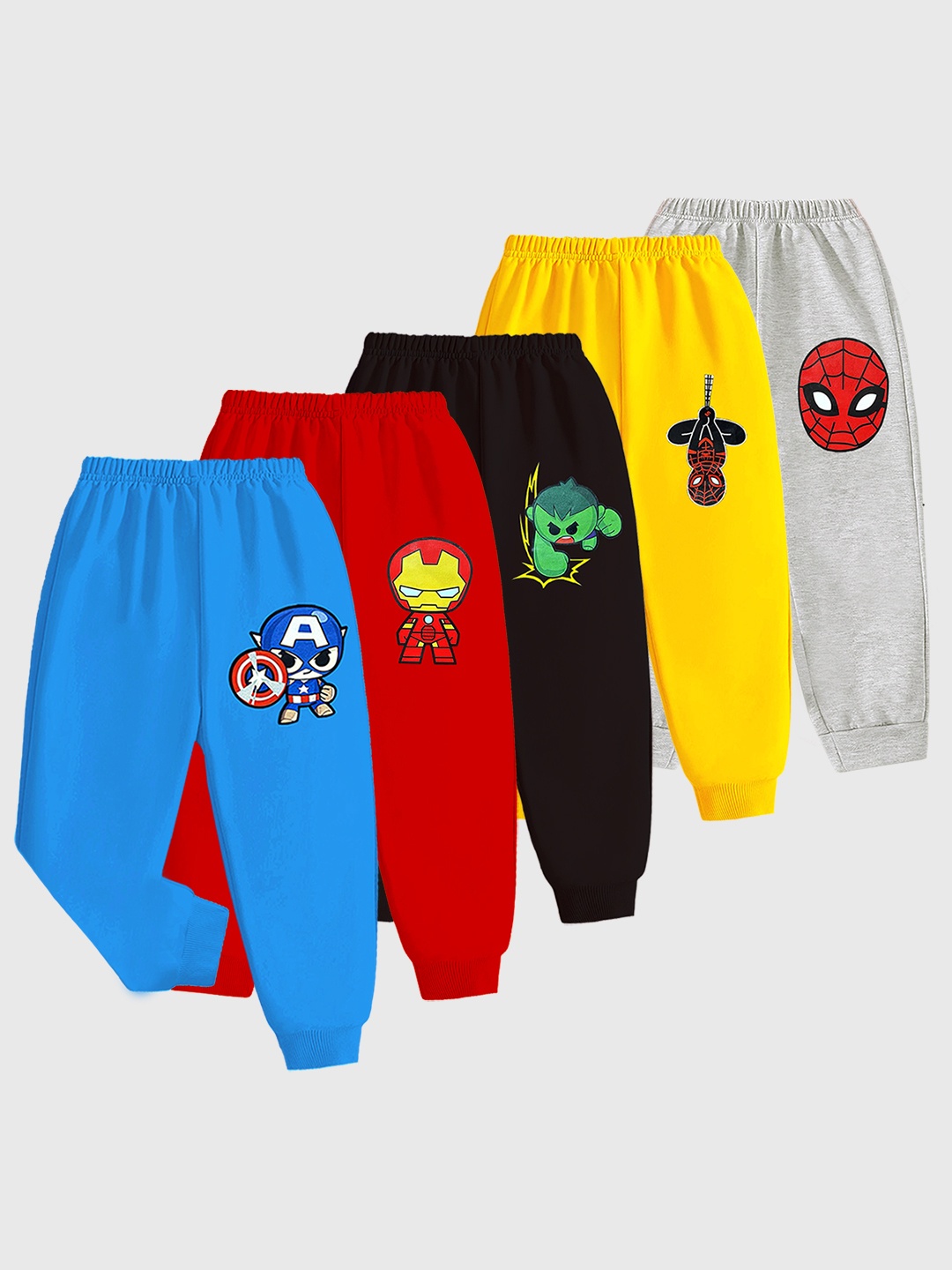 

KUCHIPOO Boys Pack of 5 Superhero Printed Joggers, Blue