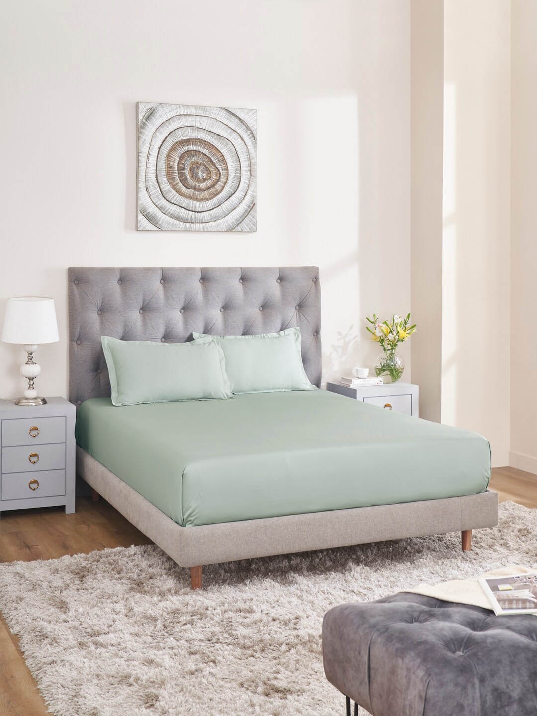 

MYTRIDENT Silver Green Signature Collection Flat 400TC King Cotton Bedsheet Set