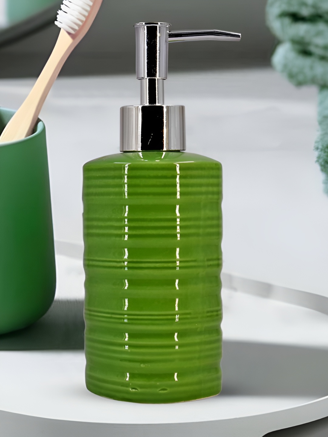 

Kookee Green Abstract Ceramic Glossy Soap Dispenser