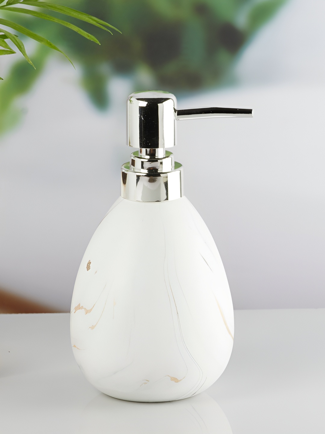 

Kookee White Abstract Ceramic Soap Dispenser Hand wash Pump for Bathroom & Kitchen