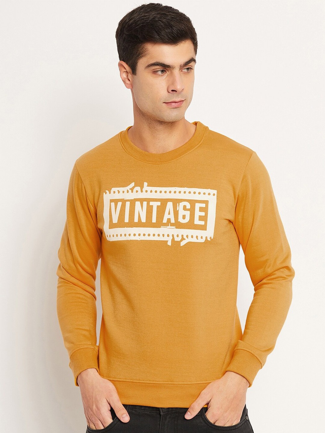 

STROP Typographic Printed Fleece Sweatshirt, Mustard