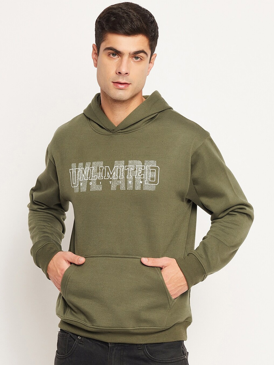 

STROP Typographic Printed Hooded Fleece Sweatshirt, Olive